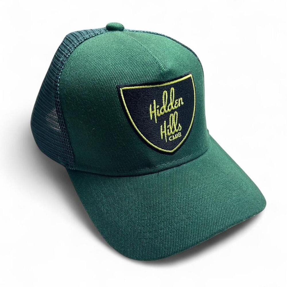 Hidden Hills Club Green Mesh SnapBack Trucker Hat Hemp Cannabis Brand